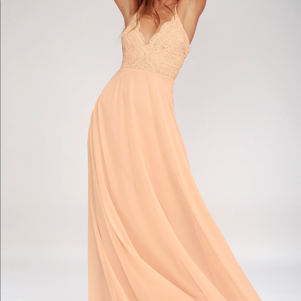 Lulus Madalyn Blush Lace Maxi Dress